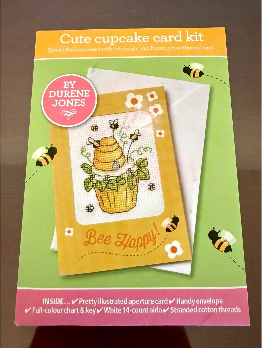 Cute Cupcake Card Kit by Durene Jones - Bee Happy Cross Stitch Card Kit
